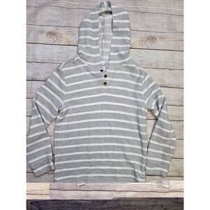 Old Navy Boys Long Sleeve Hooded Knit Baja Henley Gray White Striped Sz XL 14/16